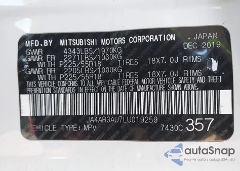 2020 Mitsubishi Outlander Sport 2.0 Se Awc z USA, uszkodzony, nr VIN JA4AR3AU7LU019259